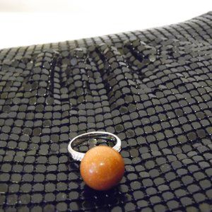 Colleen Lopez Gemstone Goldstone Ball & White Zircon Sterling Silver Ring